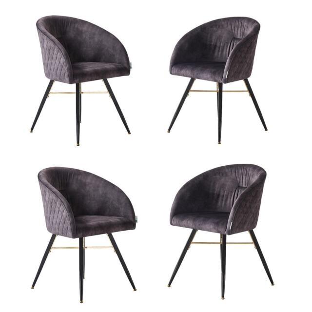 Set of 4 Vittorio Velvet Dining Chairs with Black Metal Legs, Quilted Design Modern Accent Chair Black