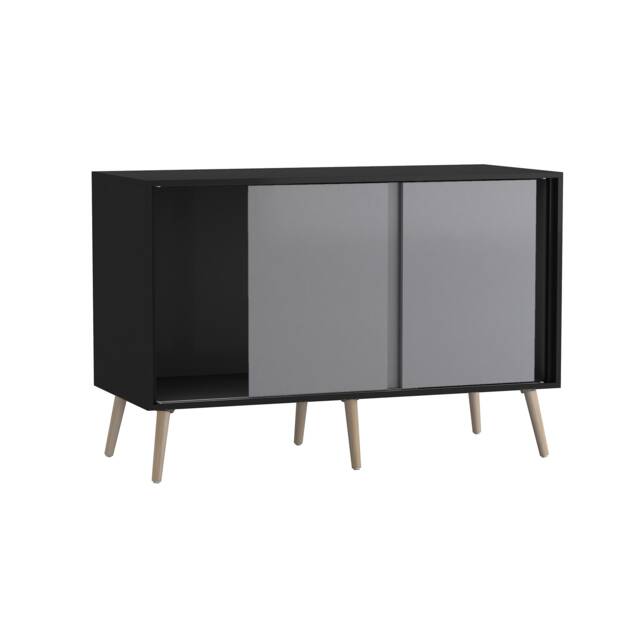 URBNLIVING Black Carcass 3 Door Sliding Storage Cabinet Multi Grey Doors & Pine Legs 1