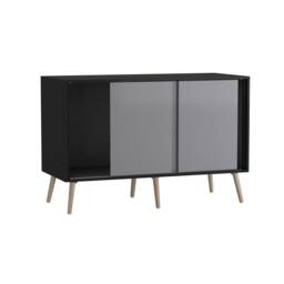 URBNLIVING Black Carcass 3 Door Sliding Storage Cabinet Multi Grey Doors & Pine Legs 1