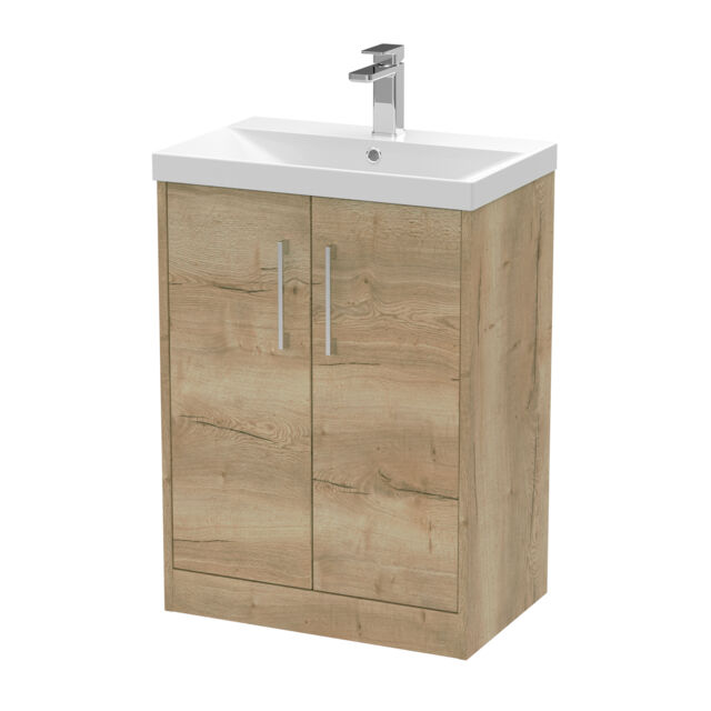 Balterley Winshill Contemporary 2 Door Floor Standing Vanity Unit with Thin Edge Basin, Light Oak, 600mm