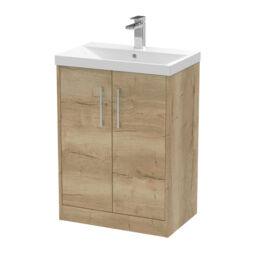 Balterley Winshill Contemporary 2 Door Floor Standing Vanity Unit with Thin Edge Basin, Light Oak, 600mm