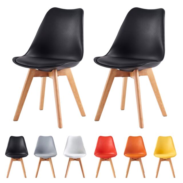 Set of 2 Dining Chairs with Solid Wooden Legs and Seat Cushion Pad Black - Eva by MCC