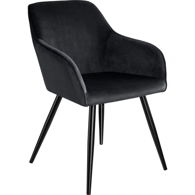 Dining Chair Marilyn - with armrests, padded, velvet look, black steel legs Black black One Size 1