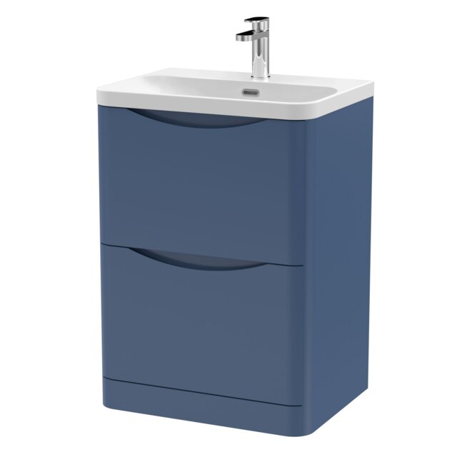Balterley Arch Modern Bathroom Floor Standing 2 Drawer Vanity Unit & Ceramic Basin Blue Satin Blue