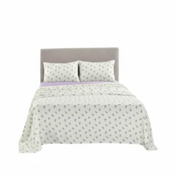 Soft Floral Brushed Cotton Fitted Flat Sheet And Matching Pillowcases Purple Double