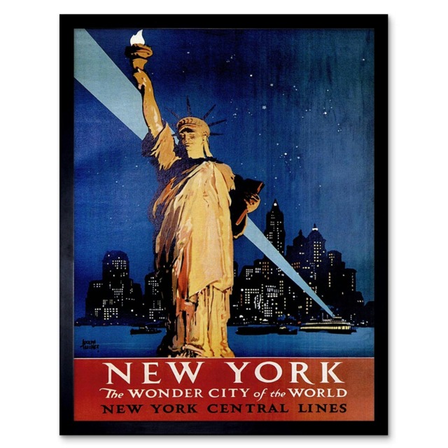 Travel New York Statue Liberty Manhattan Railway USA Framed Wall Art Print