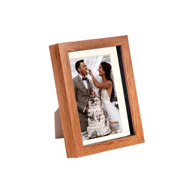 "Nicola Spring 5 x 7"" Photo Frame - Dark Wood/Ivory Mount - 3D Photo Frame Picture Frame Box Portrait Display Case (20 x 15cm)"