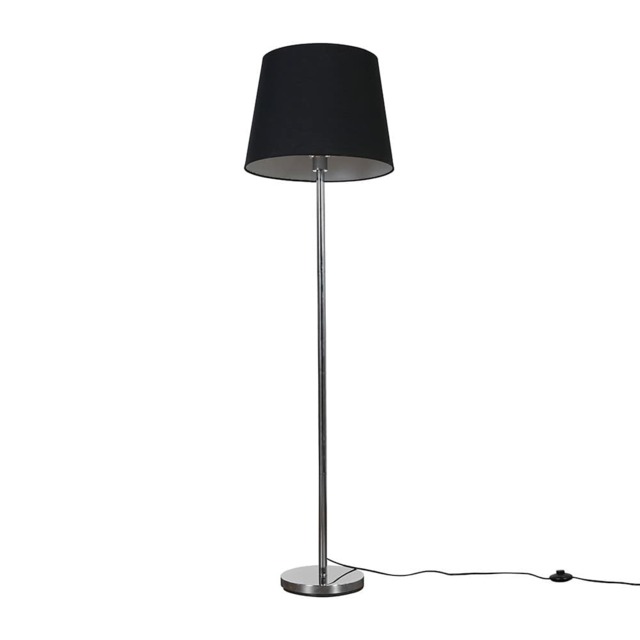 ValueLights Charlie Chrome Floor Lamp Black Taper Shade and Bulb
