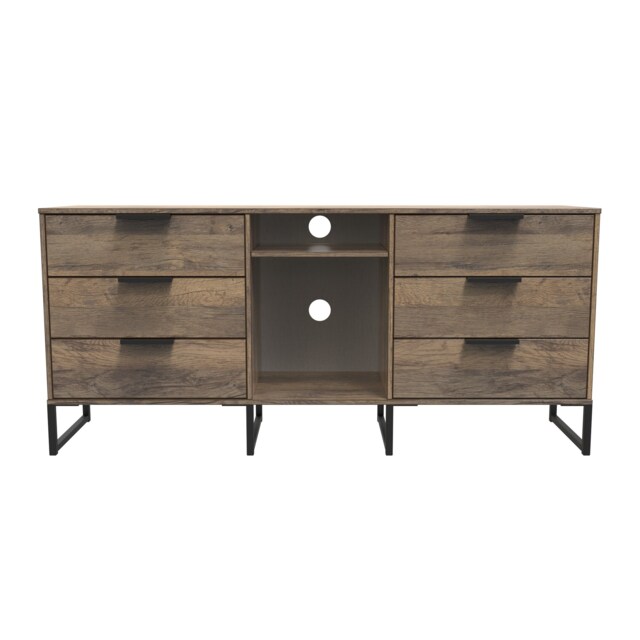 Beijing 6 Drawer Sideboard in Vintage Oak (Ready Assembled) Brown Vintage Oak
