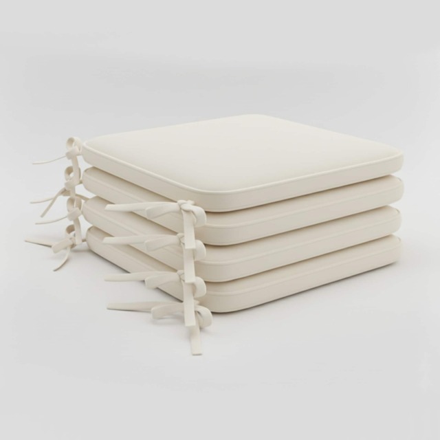 Foam Seat Pad with Ties Pack of 4 Comfortable Chair Cushion for Dining, Kitchen Garden Seating Cream