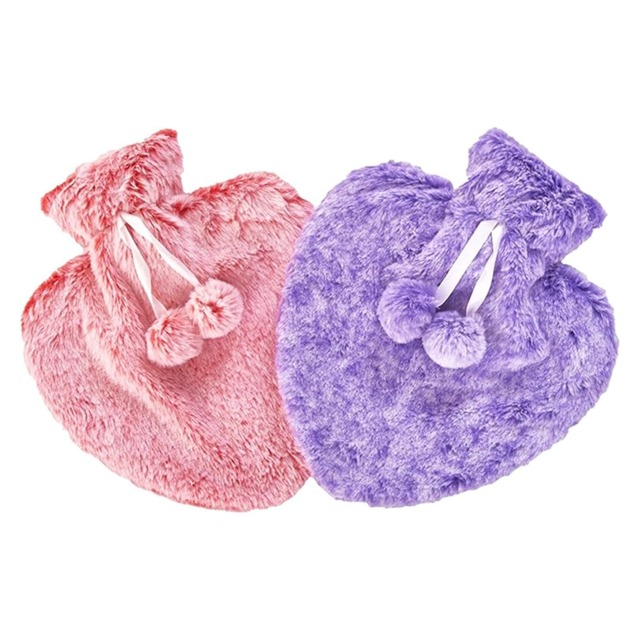 K Collection Heart Pom Pom 1L Hot Water Bottle Cover (Pack of 2) Red Red/Purple One Size 1