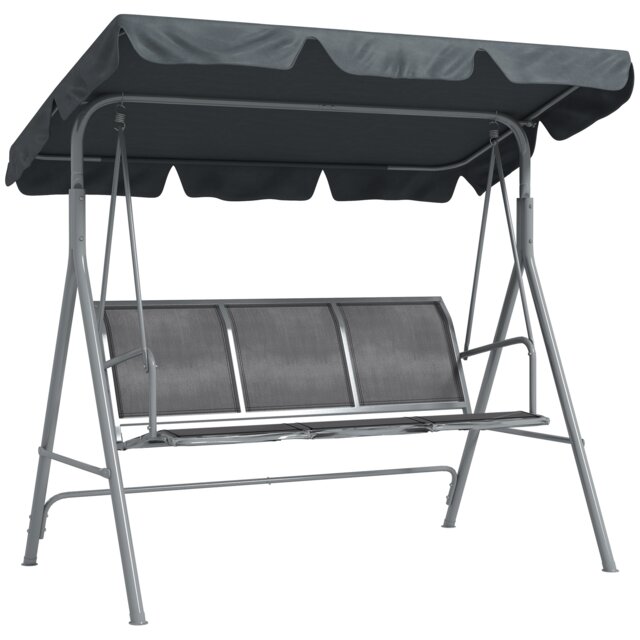 Outsunny Metal Swing Chair 3 Seater Patio Bench w/ Canopy, Dark Grey
