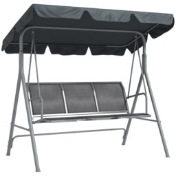 Outsunny Metal Swing Chair 3 Seater Patio Bench w/ Canopy, Dark Grey