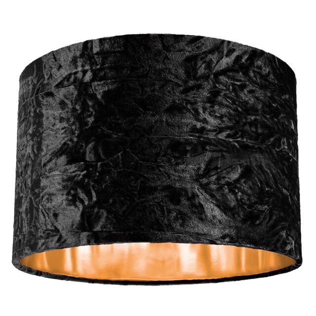 "Modern Black Crushed Velvet 12"" Table/Pendant Lamp Shade with Shiny Copper Inner Black Black 1"