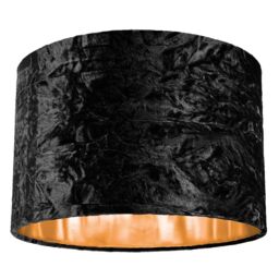 "Modern Black Crushed Velvet 12"" Table/Pendant Lamp Shade with Shiny Copper Inner Black Black 1"