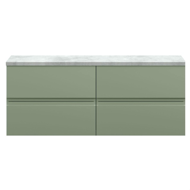 Balterley Mavesyn Contemporary 4 Drawer Wall Hung Vanity Unit with Laminate Worktop, Satin Green, 1200mm