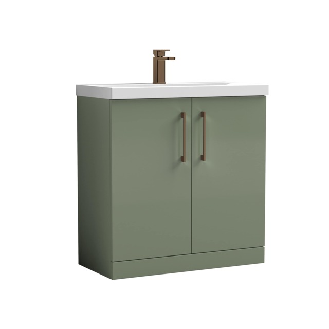 Balterley Level Contemporary Bathroom Floor Standing 2-Door Vanity Unit & Mid-Edge Basin, with D Shape Handle Green 840 x 810 x 390mm