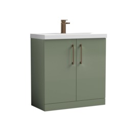 Balterley Level Contemporary Bathroom Floor Standing 2-Door Vanity Unit & Mid-Edge Basin, with D Shape Handle Green 840 x 810 x 390mm