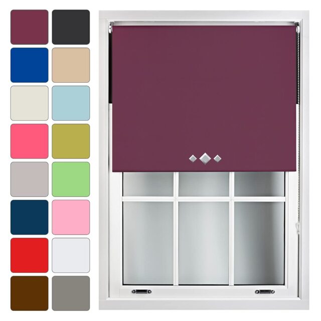 FURNISHED Blackout Roller Blinds with Triple Diamond Eyelets Cut to Size Easy Fit Window Shade - (W)120cm x (L)165cm Purple Aubergine (W) 120cm x (L) 165cm
