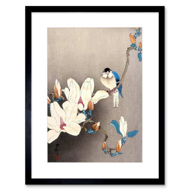 "Nature Japan Ohara Koson Bird Flower 12x16"" Framed Wall Art Print"