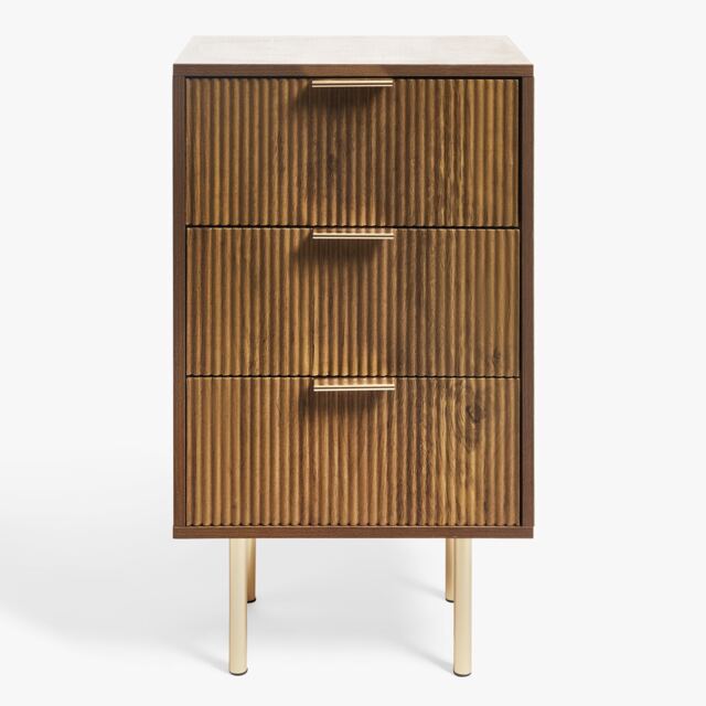 OHS Ribbed Bedside Table Modern Bedroom 3 Draw Office Nightstand Brown Dark Wood