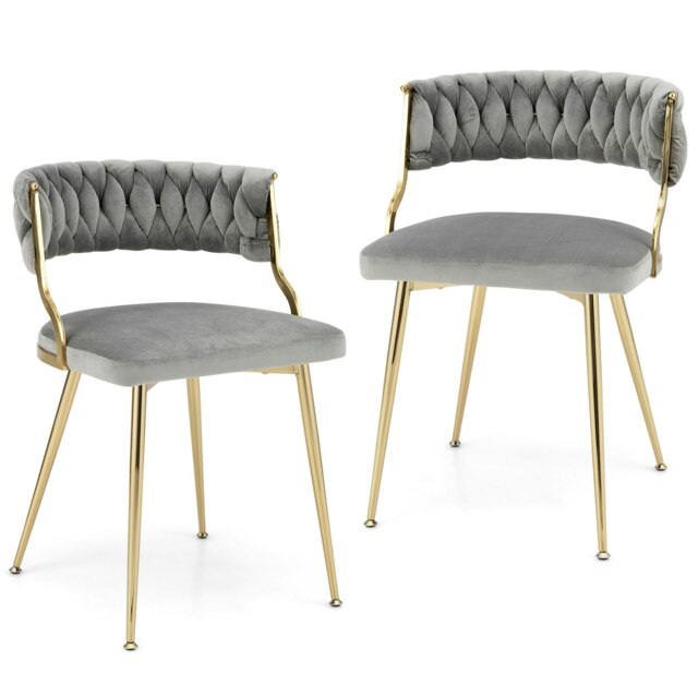 COSTWAY Set of 2 Dining Chairs Velvet Kitchen Chairs Grey
