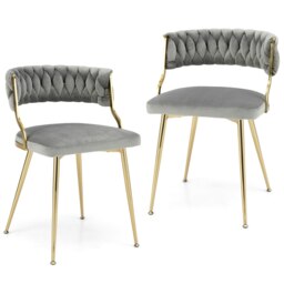 COSTWAY Set of 2 Dining Chairs Velvet Kitchen Chairs Grey