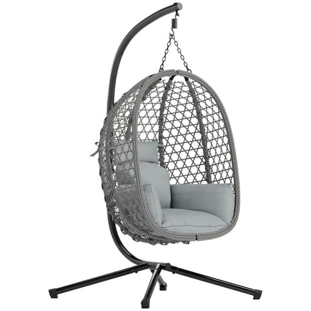 Outsunny Hanging Egg Chair, Rattan Swing Chair with Stand, Dark Grey Grey Dark Grey One Size