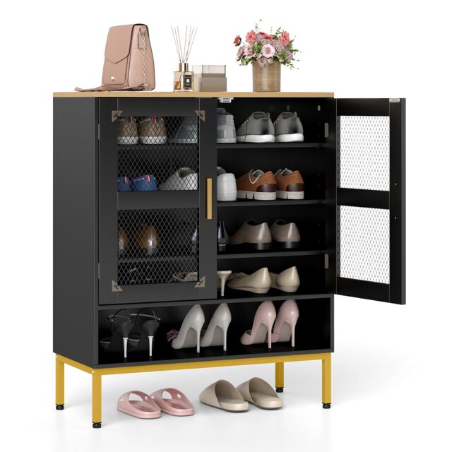 COSTWAY 5-Tier Shoe Cabinet Wooden Modern Shoe Storage Organizer-Black
