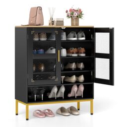 COSTWAY 5-Tier Shoe Cabinet Wooden Modern Shoe Storage Organizer-Black
