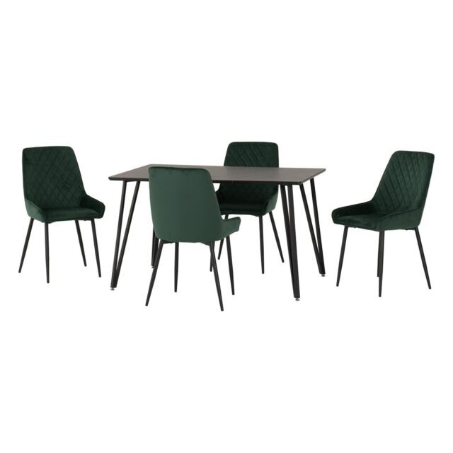 Marlow & Avery Indoor Dining Set with 4 Chairs - Black Marble - Emerald Green Velvet Black Black Marble/Emerald Green 5