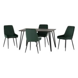 Marlow & Avery Indoor Dining Set with 4 Chairs - Black Marble - Emerald Green Velvet Black Black Marble/Emerald Green 5