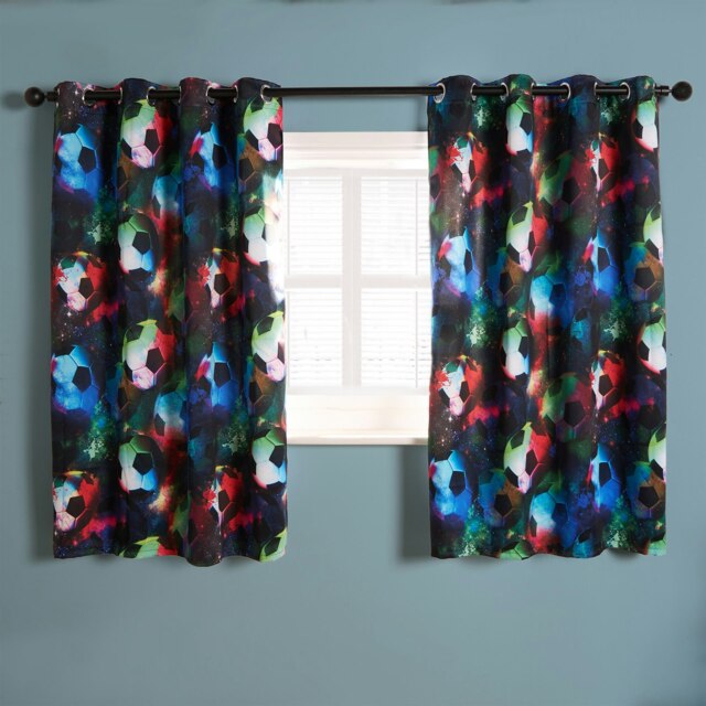 "OHS Kids Neon Football Print Soft Blackout Lined Short Eyelet Curtains, 46x72"" - Multi Multi"