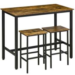 HOMCOM 3-Piece Industrial Bar Table Set, Table and 2 Chairs Rustic Brown White
