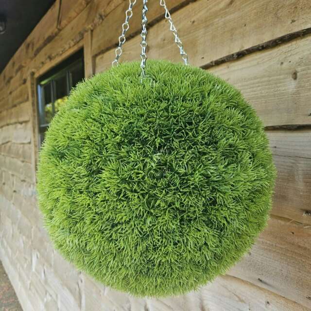Best Artificial 38cm Green Grass Moss Hanging Basket Topiary Ball - Suitable for Outdoor Use - Weather & Fade Resistant
