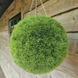 Best Artificial 38cm Green Grass Moss Hanging Basket Topiary Ball - Suitable for Outdoor Use - Weather & Fade Resistant