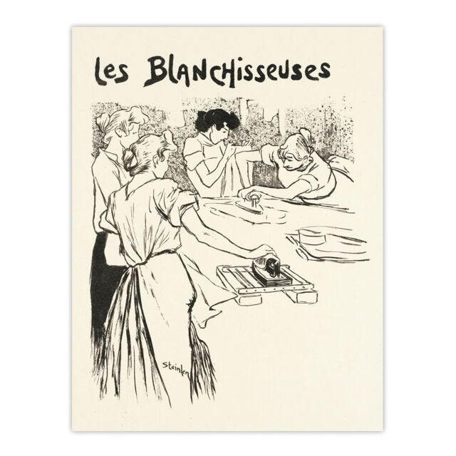 The Washerwomen Black White Illustration Steinlen Wall Art Poster Print