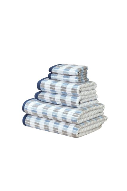 Santa Cruz 6 Piece Cotton Towels Bale Set Striped Soft and Absorbent Blue Bath towel