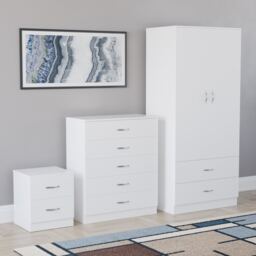 Vida Designs Riano 3 Piece Bedroom Set (2 Drawer Bedside Chest, 5 Drawer Chest, 2 Door 2 Drawer Wardrobe) - White