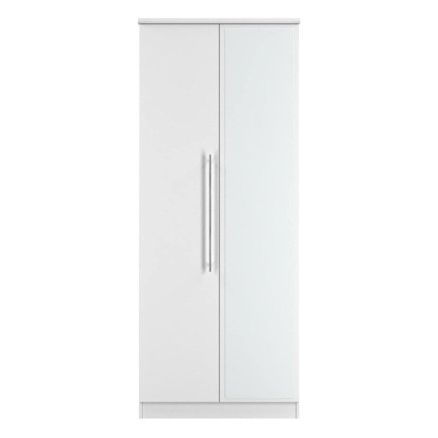 Carlton Double Wardrobe with Mirror Door in Porcelain Matt (Ready Assembled) White Porcelain Matt