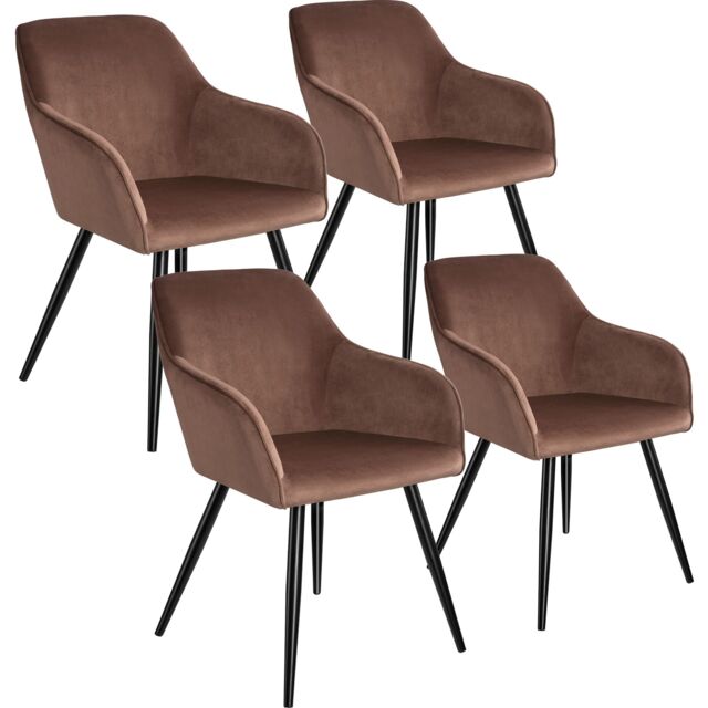Dining Chair Marilyn - with armrests, padded, velvet look, black steel legs Brown brown/black 4