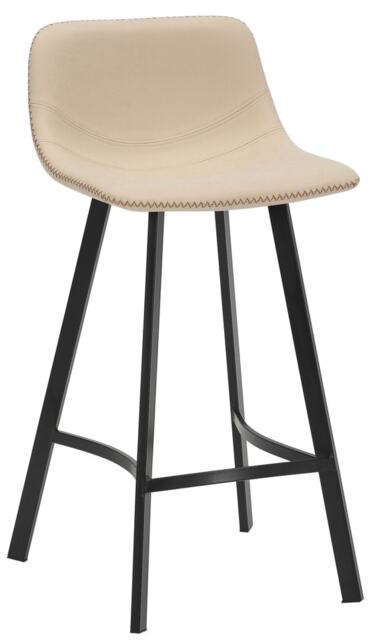 Antico Fixed Height Bar Stool 66cm with Faux Leather Seat & Metal Legs Cream