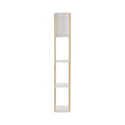 ValueLights Struttura Oak Shelving Floor Lamp Fabric Shade and Bulb