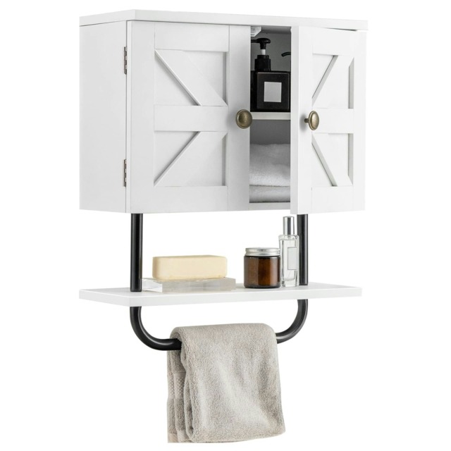 COSTWAY Bathroom Cabinet Wall-Mounted Medicine Cabinet White White 1