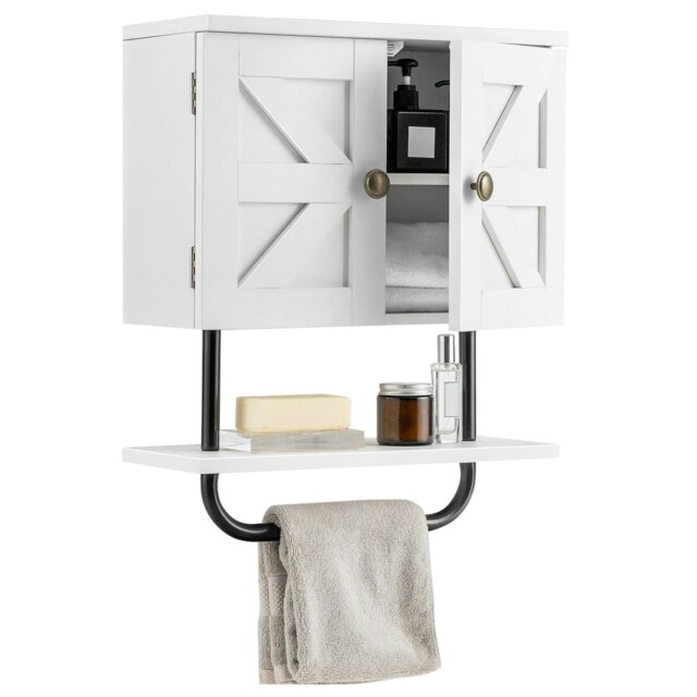 COSTWAY Bathroom Cabinet Wall-Mounted Medicine Cabinet White White 1