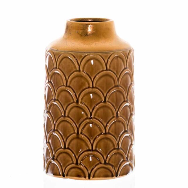 Seville Collection Small Scalloped Vase - Ceramic - L17 x W17 x H28 cm - Caramel Brown