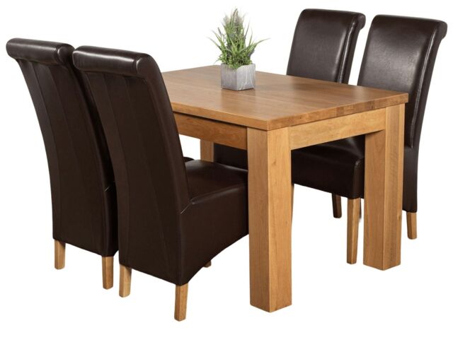 Dakota 127 x 82cm Oak Small Dining Table and 4 Montana Leather Chairs Brown Brown