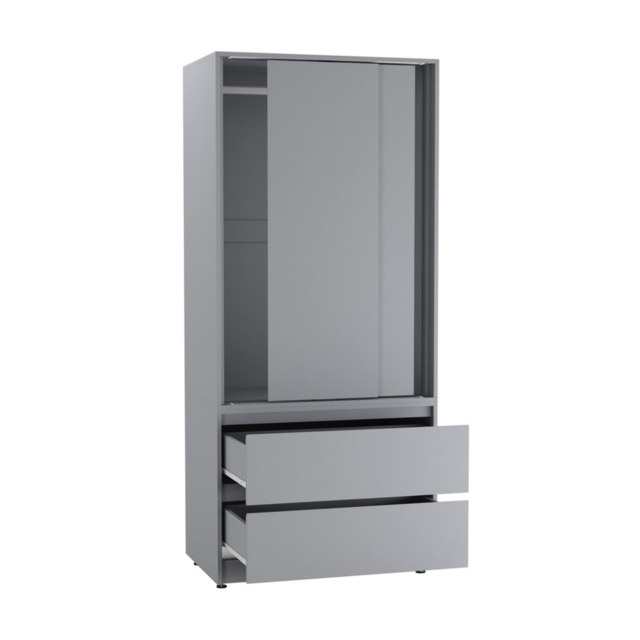 URBNLIVING 2 Sliding Door Wardrobe With 2 Drawers And Hanging Rail Grey Grey Doors 1