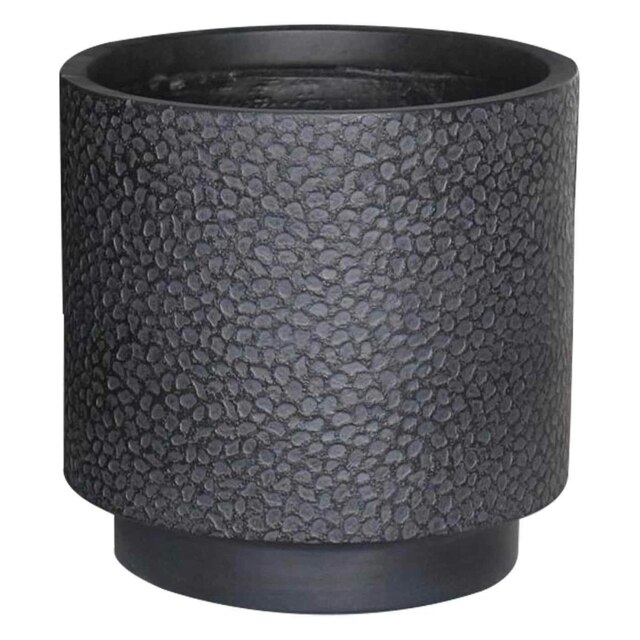 Hammered Stone Black Cylinder Planter, Outdoor Plant Pot D30 H30 cm, 17.2 ltrs Cap.