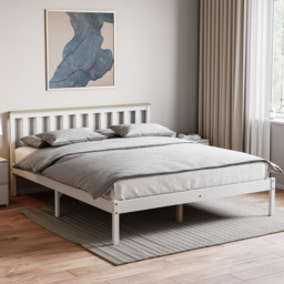 Vida Designs Milan 5ft King Size Bed Wood Frame, Low Foot End, White & Pine, 150 x 200cm